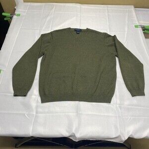 Brooks Brothers Stretch Wool Blend VNeck Pullover Sweater Olive Green SZ L
